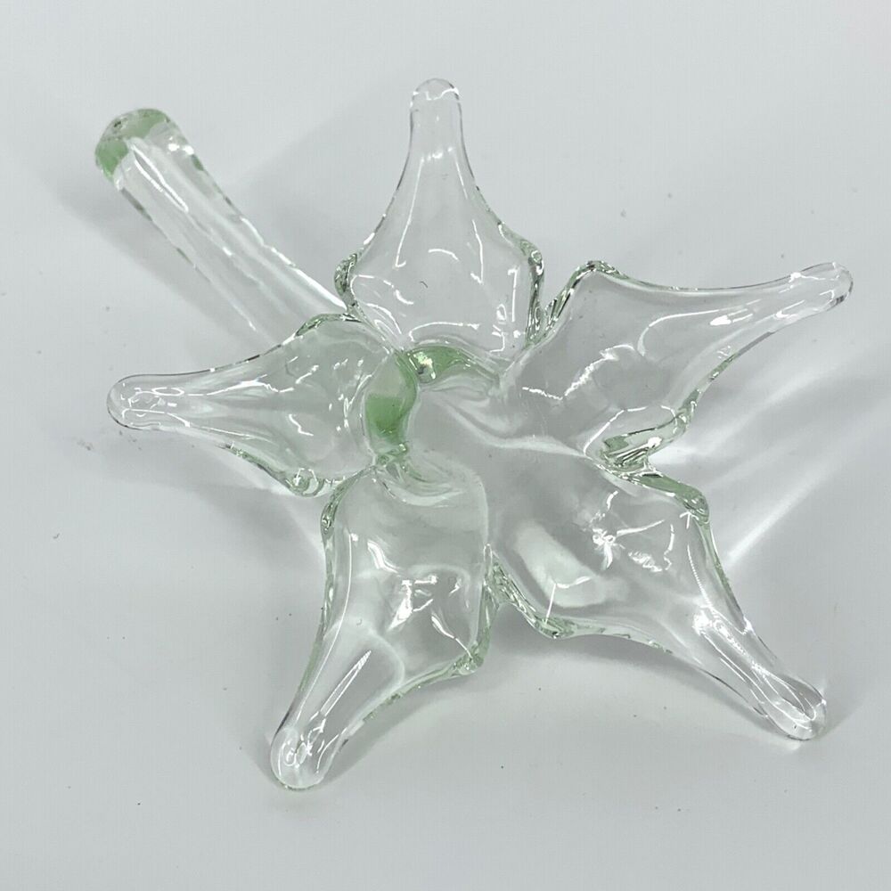 VINTAGE Hand Blown Trumpet Lily Flower Crystal VASE Long Stem Art Glass